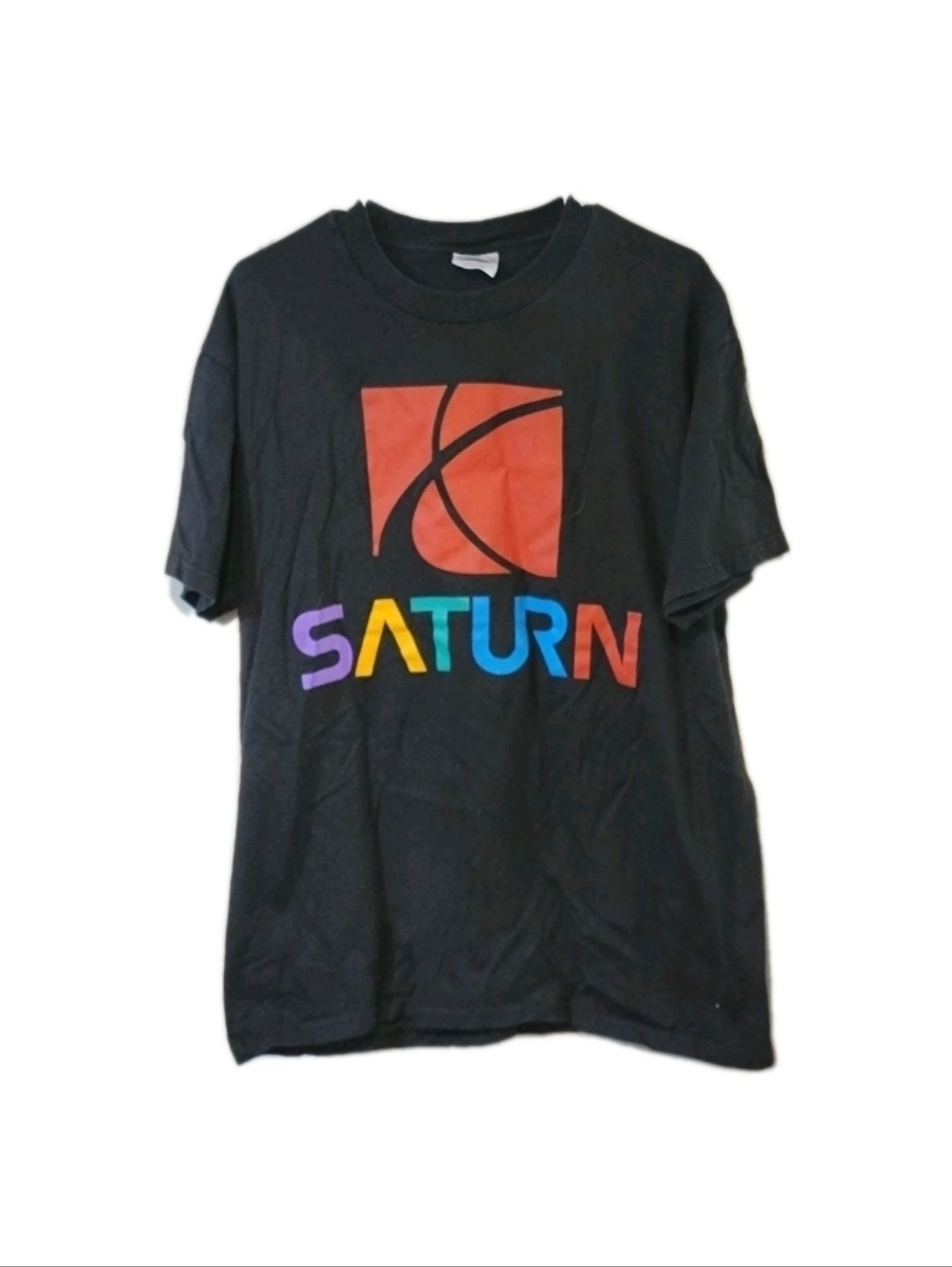 Vintage Saturn Car Logo T-Shirt Black Rainbow Letter USA Made Men’s Size  L